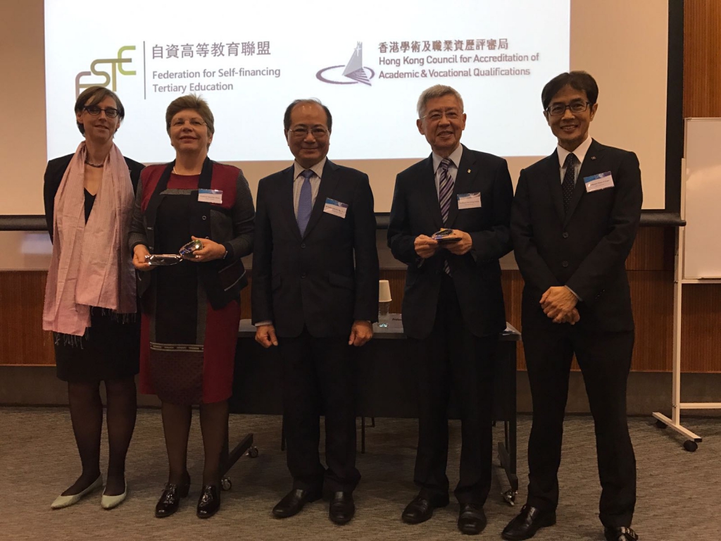 From left: Ms Dorte Kristoffersen, Prof Beverley Oliver, Mr Eddie Ng, Prof Kai-ming Cheng, Prof Peter Yuen