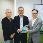 FSTE Past Chairmen presenting souvenir to Immediate Past Chairman (from left to right: Dr. Charles WONG, MH, Prof. Ronald CHUNG, Dr. Victor LEE)